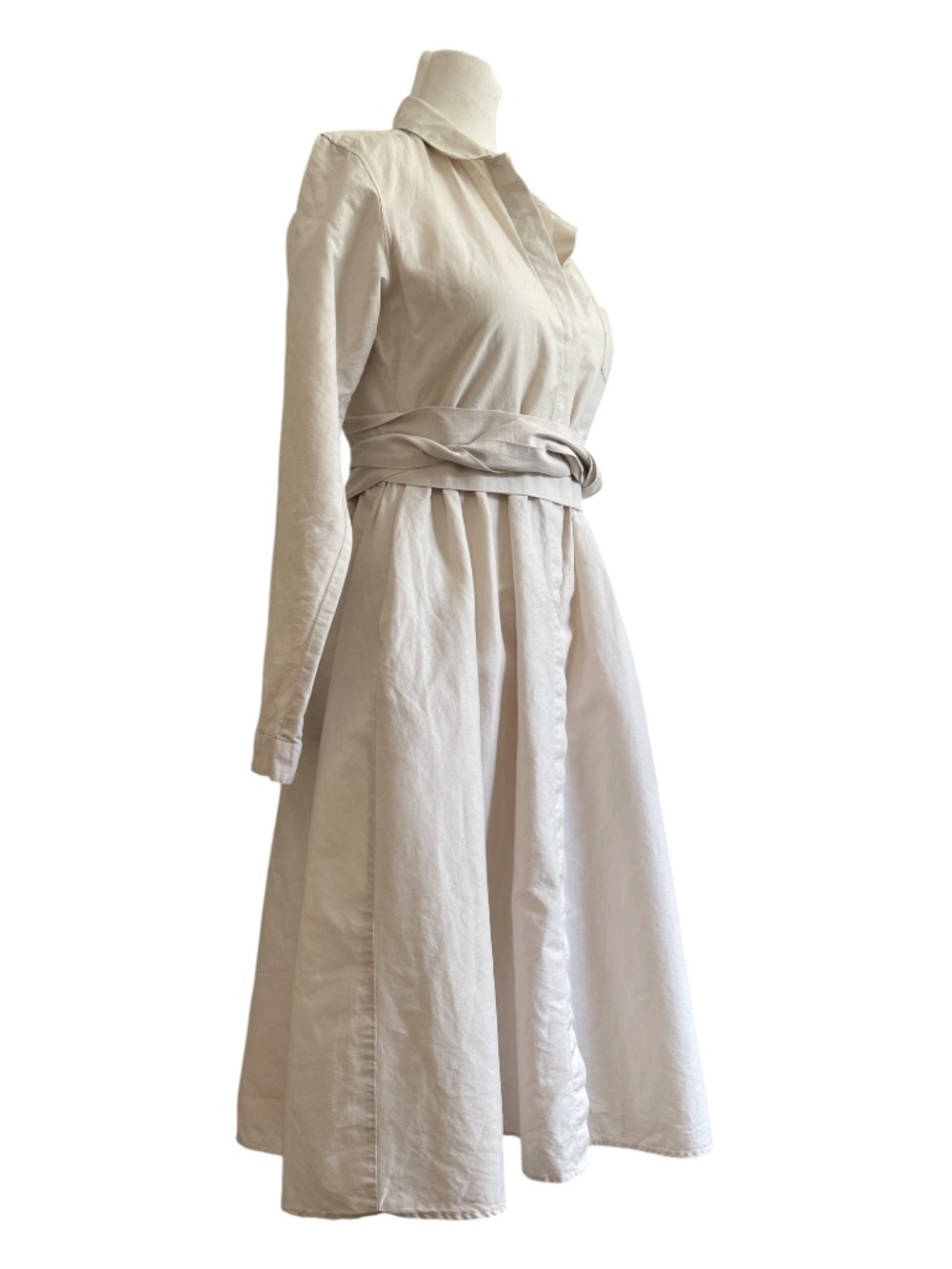 Japanese Quiet Luxury Linen Cotton Shirt Dress XS/S Minimalist Beige - Picture 4 of 7